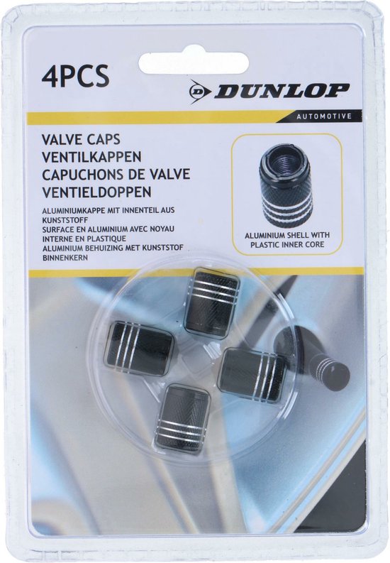 Dunlop Valve Caps Av Aluminium Black 4 Pieces