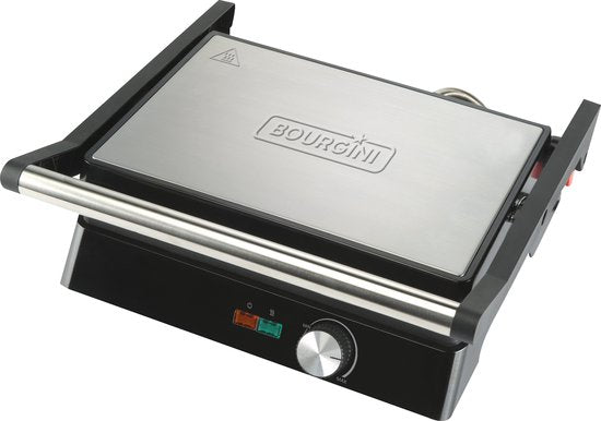 Bourgini Contact Grill Classic - Gril à panini et fer à griller - Revêtement antiadhésif - Couvercle flottant - Appareil à griller - Gril de contact - Acier inoxydable - Sans BPA