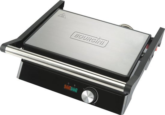 Bourgini Contact Grill Classic - Gril à panini et fer à griller - Revêtement antiadhésif - Couvercle flottant - Appareil à griller - Gril de contact - Acier inoxydable - Sans BPA