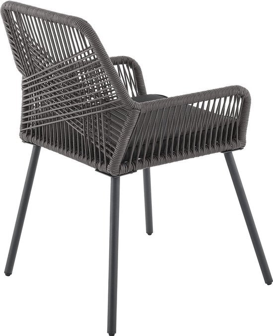 Chaise de jardin 2 pièces Kastos avec maille en corde - Gris - Coussin d'assise inclus