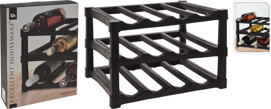 Excellent Houseware Porte-bouteilles - Noir - Plastique - 39 x 30 x 25 cm - pour 12x bouteilles