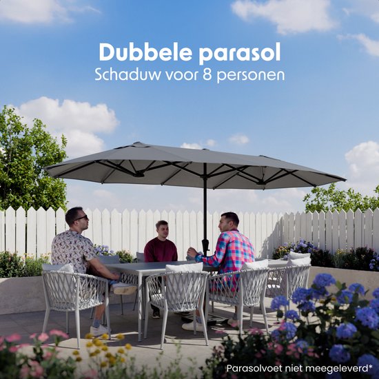 LifeGoods Parasol double - jardin - 220x400cm - jusqu'à 8 personnes - imperméable - UPF50+ - gris foncé