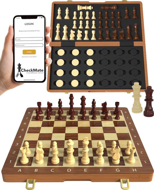 Échiquier Windsor avec pièces - Dames - 40 cm - Annotations - Jeu d'échecs - Jeu d'échecs magnétique - Bois