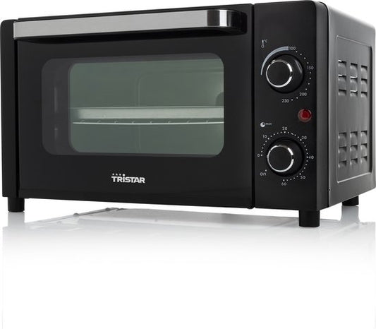 Tristar Camping Oven OV-3615 - Four 10 litres - 800 watts - Petit four sur pied avec accessoires - Thermostat réglable : 100⁰ à 230⁰ - Convient pour le camping - Comprend une plaque de cuisson, une grille et une poignée - Noir