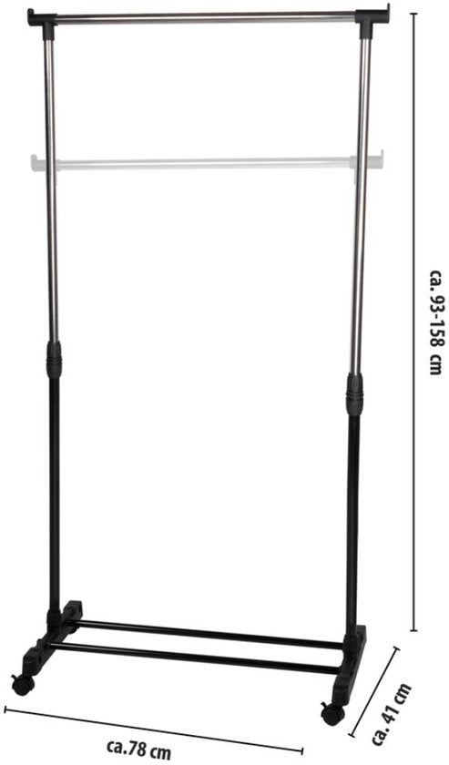 alpina Portemanteau à roulettes - Portemanteau réglable en hauteur 93 - 158cm - Portemanteau mobile - Noir