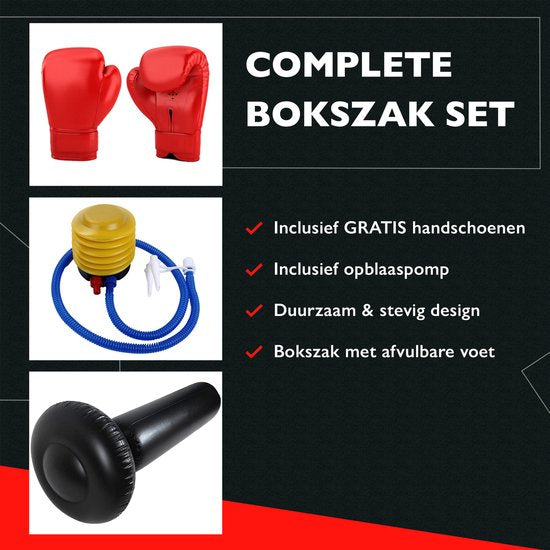 Zoluko sac de boxe gonflable sur pied - Gants de boxe, pompe à pied et livre électronique inclus - Intérieur et extérieur - Pour adultes et enfants - sac de boxe sur pied - sac de boxe sur pied - ballon de boxe sur pied - set de boxe pour enfants - bâton