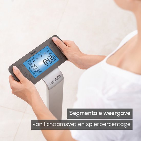 Beurer BF 1000 Super Precision Personal Scale - Analyse complète du corps - Pèse-personne à colonne - Écran XXL éclairé - Jusqu'à 200 kg - Mesure transversale - 8 électrodes - Bluetooth® - Beurer HealthManager Pro app - Piles incluses - Garantie de 5 ans