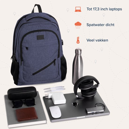 TRVLMORE Sac à dos - 36L - 17 inch - Sac à dos pour ordinateur portable - Sac d'école - Homme et Femme - Sacoche pour ordinateur portable - Splashproof Blue