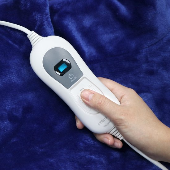 STAUS&BACH XXL Coussin chauffant électrique pour le cou, les épaules et le dos - 93x73 cm - 3 niveaux de chaleur - Coussin chauffant lavable - Coussin chauffant - Bleu foncé - WarmWrap