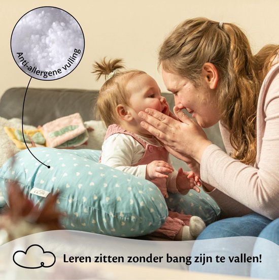 Ella Coussin d'allaitement - Coussin de grossesse - Coussin en soie - Bleu avec des cœurs