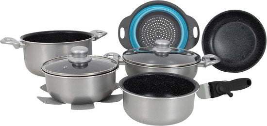 Gimex Ensemble de casseroles et poêles - Induction - Argent - 9 pièces
