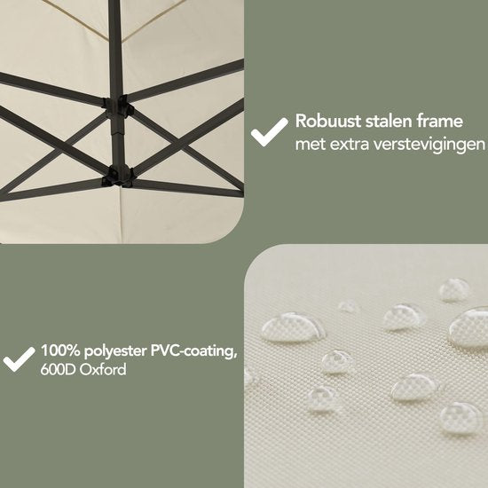 Brixy Party Tent - Pliable - Facile à monter - 3x3m - Imperméable - Pavillon - Sac de transport inclus - Crème