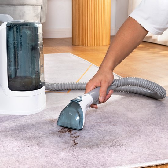 Nettoyeur de tapis avec 5 accessoires Saaf- Puissant 450W- Nettoyeur de banc portable - Pour tapis, meubles, voiture, fenêtres - Câble de 5M - Blanc