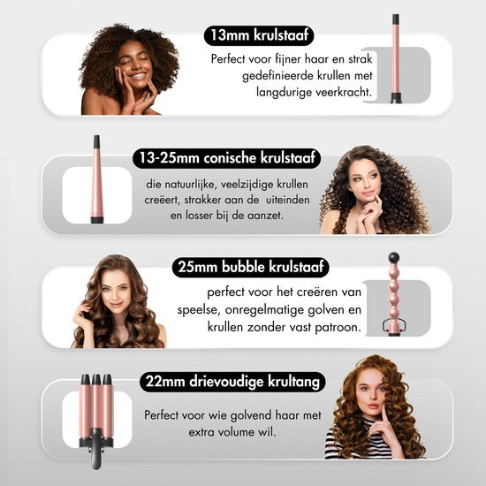 Sansbeauté® 7 en 1 Fer à boucler avec pince et gaufrier - Fer à boucler en céramique - 13mm à 38mm - Fer à gaufrer - Brosse pour sèche-cheveux cheveux courts - Brosse chauffante - Fer à boucler - Brosse thermique - Styler les cheveux - Brosse à boucler 5