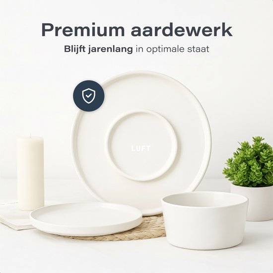 Service de vaisselle Luft 6 personnes - Service d'assiettes de restaurant - Bols - Assiettes plates - Moderne - Faïence massive, céramique - Crème/beige/blanc - 18 pièces