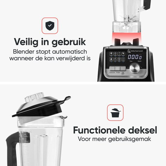 Kitchenwell Power Blender - 2000W - 2L - Smoothie Maker - Ice Crusher - 9 Stands - inox/noir