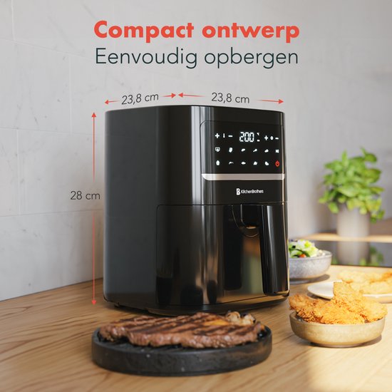 Airfryer - KitchenBrothers - 3.3L - 1400W - Friteuse à air chaud - 50ºC à 200ºC - Compacte - 10 Programmes de cuisson - Noir