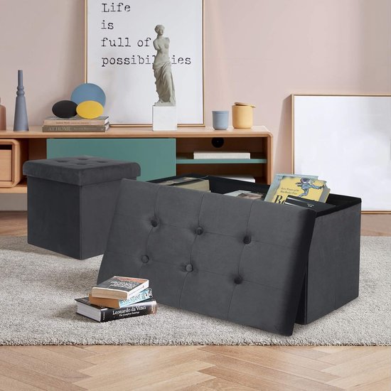 Tabouret de rangement Siège velours,Tabouret de rangement pliable 76x37.5x38cm,Gris SH70gr