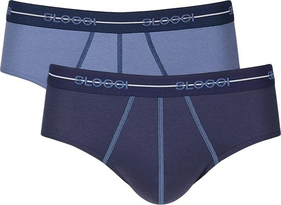 Sloggi Start Midi 2-Pack Briefs - Hommes - Coton/Elastane - Taille régulière - Bande élastique - Bleu/Multi - Taille M