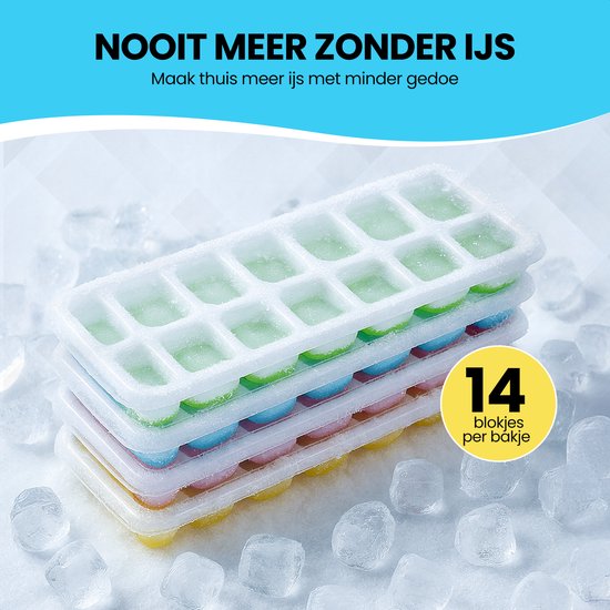 TTD® Moule à glaçons en silicone avec couvercle - Lot de 4 - 14 x 4 glaçons - Empilable - Sans BPA - Les glaçons sont faciles à presser
