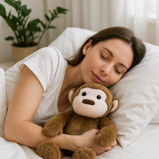 Coopley Weighted Soft Toy 2Kg - Jouet souple lesté - Andy Monkey - Animal en peluche lesté - Jouet sensoriel - Pour enfants et adultes - Marron - Avec sac de rangement en toile