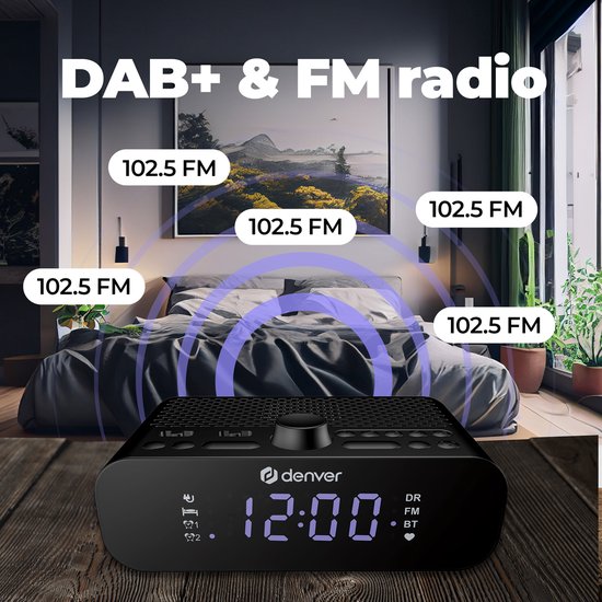 Denver Radio-réveil DAB avec Bluetooth - Réveil numérique - Chargement via USB-C - Radio FM - Double alarme - CRD515