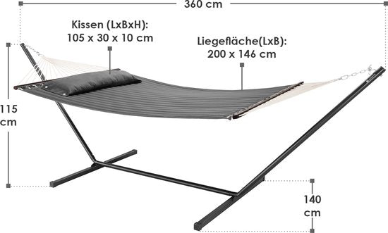 Juskys Hamac Cata - Anthracite - Base et coussin inclus