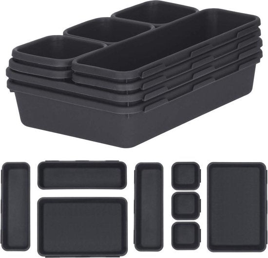 Springos Organisateur de tiroirs | Plateaux de rangement | Séparateur de tiroirs | pour la cuisine et le bureau | Salle de bain | Plateaux de tiroirs | Organisateur de maquillage | 8 pièces | Anthracite