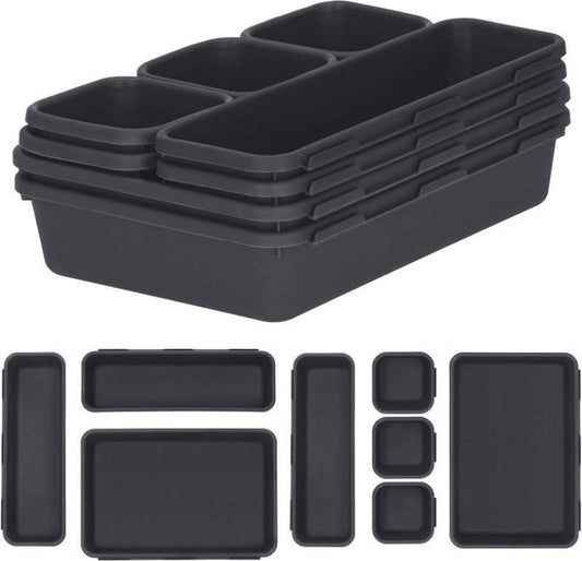Springos Organisateur de tiroirs | Plateaux de rangement | Séparateur de tiroirs | pour la cuisine et le bureau | Salle de bain | Plateaux de tiroirs | Organisateur de maquillage | 8 pièces | Anthracite
