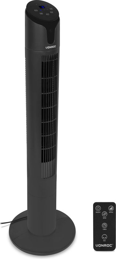 VONROC Luxury Fan - Ventilateur de tour - hauteur 110 cm - télécommande incluse - 3 vitesses - fonction swing - minuterie de 15 heures - noir