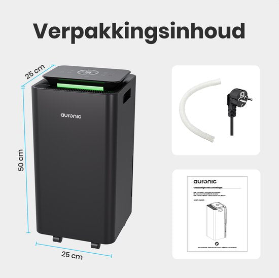 Déshumidificateur et purificateur d'air Auronic - Série Pro - 12L par jour - Fonction Lavage-Séchage - Chambre à coucher, salle de bain et salon - Déshumidificateur pour la maison - Noir