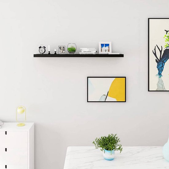 WOLTU Wall Shelf Black High Gloss - 50 x 22.9 x 3.8 cm - Etagère flottante en bois avec fixation cachée