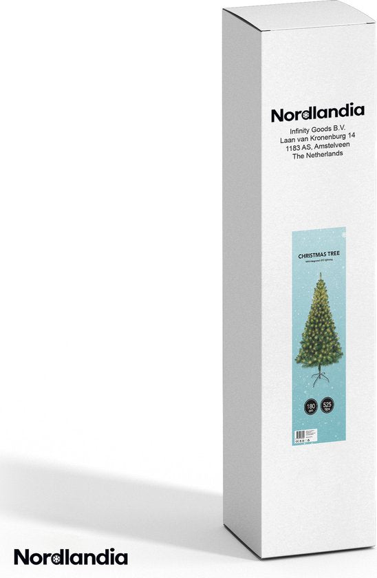 Nordlandia Artificial Christmas Tree With LED Lights - 180 cm - Arbre de Noël réaliste en plastique - Support en métal - Vert
