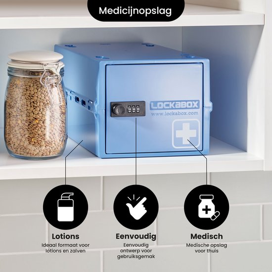 Lockabox One™ Boîte de rangement avec serrure à chiffres - Armoire à pharmacie verrouillable - Coffre-fort en polycarbonate - Résistant au réfrigérateur et au congélateur - 10,5 litres - 31 x 21 x 17 cm.