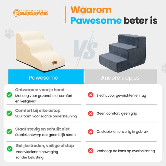 Pawesome - Marchepieds pour chiens - Marchepieds pour chiens - 3 marches - 40 x 60 x 40 - très solide et confortable - matière 30D - Beige