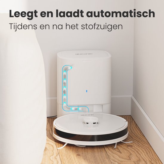 Auronic Robot Aspirateur - Avec fonction balayage - WiFi et App - Station de charge - Animaux domestiques - Robot balayeur - Navigation laser - Station de vidange automatique - Blanc