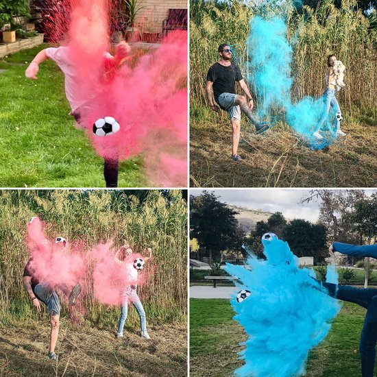 Partizzle Football de révélation du sexe - Avec poudre rose et bleue - Décorations pour la fête de bébé - Fête de garçon ou de fille - Bombe fumigène et pistolet fumigène alternatifs - Plastique