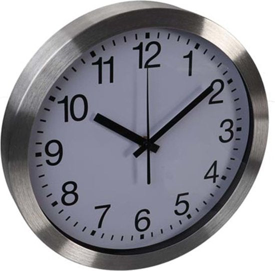 Horloge murale - Perel - ronde, analogique, 30 cm, affichage de l'heure radiocommandé (DCF), aluminium, argent