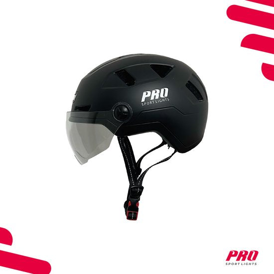 Pro Sport Lights - Speed Pedelec Helmet NTA-8776 - Taille Medium (49-55 cm) & Avec Visière - Equipé d'oreillettes et ajustable - Pour E-bike et Moped Scooter - Plastique noir