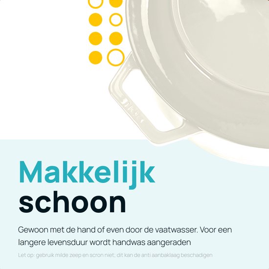 MOA Casserole en fonte - 7,2L - Pour toutes les sources de chaleur y compris l'induction - Avec couvercle - Ø 30cm - Revêtement antiadhésif - Blanc