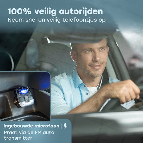 Audyn Bluetooth FM Transmitter - USB-A & USB-C - Récepteur Bluetooth - Chargeur rapide - Chargeur voiture - Carkit - Accessoires voiture - RGB
