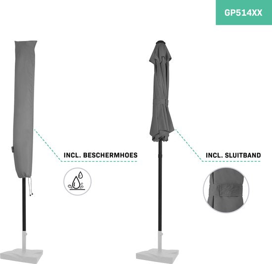 Parasol Premium - VONROC - Ø200cm - Toile résistante aux UV - Housse de protection incluse - Gris