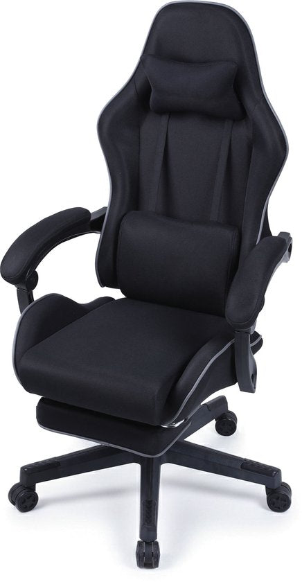 VDD Gaming - Fauteuil de jeu avec fonction de massage et repose-pieds - Fauteuil de jeu de couleur noire - Fauteuil de jeu avec coussin pour la nuque et dossier réglable - Fauteuil de bureau ergonomique avec accoudoirs rembourrés - Capacité de charge maxi