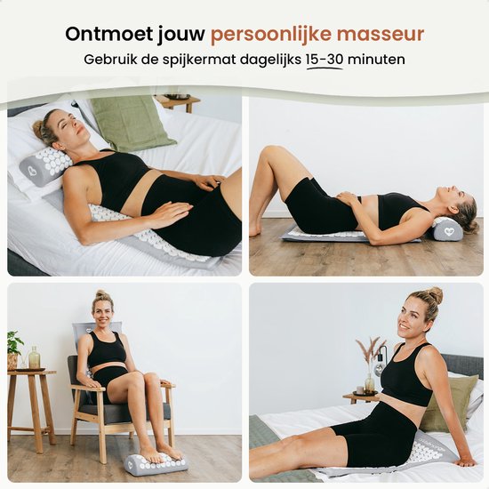 Tapis d'acupression avec coussin - BrellaVio - Gris - 74x44 cm - Tapis d'acupression - Lit d'ongles - Coussin d'acupuncture - Massage Shakti