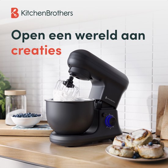 KitchenBrothers Robot de cuisine - Robot de cuisine - 5L - Batteur avec bol mélangeur - Batteur de cuisine - 1200W - Noir mat