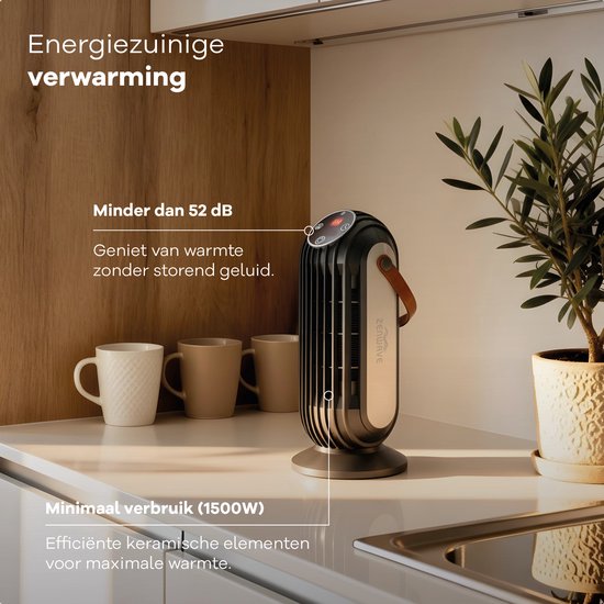 Zenwave Electric Heater with Display - Compact 1500W Fan heater - Chauffage avec 2 modes de chaleur et 1 mode de ventilation - Chauffage électrique pour l'intérieur et l'extérieur - Noir