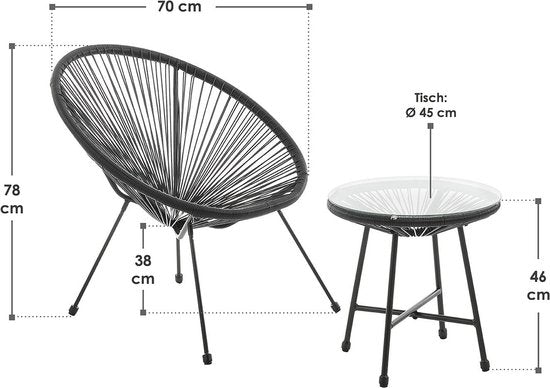 Polyrotan Meubles de balcon / Set de balcon Ostana - 3 pièces - Noir