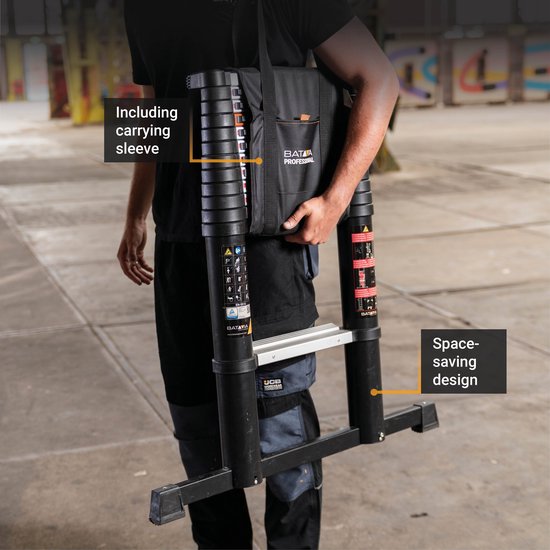 Batavia Échelle télescopique professionnelle 3,81m - Longueur étendue 381cm - Largeur de travail 32cm - Antidérapant - Charge max. 150kg - Hauteur de travail 481cm - Giraffe Air® Pro