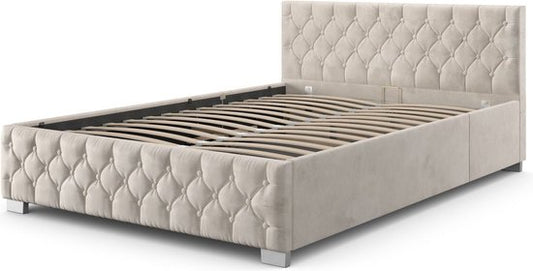 Lit rembourré Nizza - 140 x 200 cm - Beige - LED Lighting & Bed Drawer