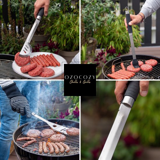 Ozocozy - Accessoires pour barbecue - 10 pièces - Outils pour barbecue - Gants pour barbecue - Boîtier en aluminium - Cadeau pour homme